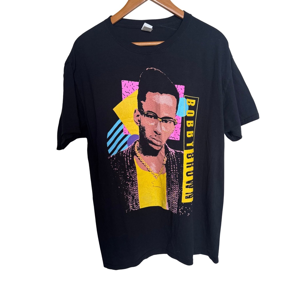 Bobby Brown Greatest Hits Graphic T-Shirt Mens Large Black 90s Style R&B Tee L